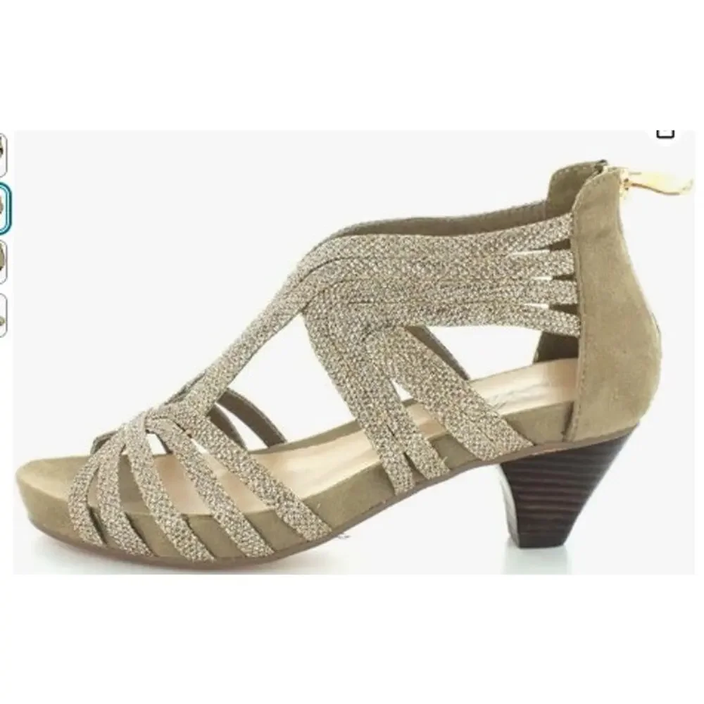 New NWT Azura Gold Glitter‎ Heels Size 37 6.5 - 7